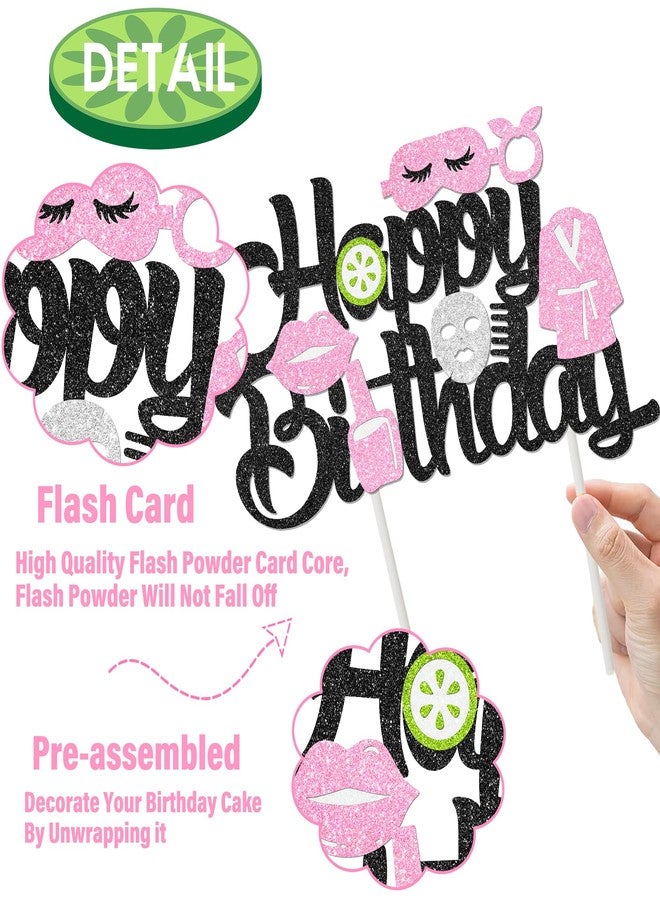 umoni Spa Birthday Cake Topper Makeup Themed Birthday Party Decorations Glitter Spa Cake Picks Spa Day Cucumber Cake Decorations for Makeover Mask Sleepover Birthday Party Supplies - Image 4