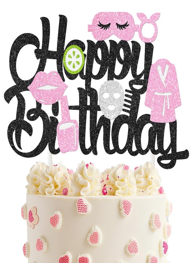 umoni Spa Birthday Cake Topper Makeup Themed Birthday Party Decorations Glitter Spa Cake Picks Spa Day Cucumber Cake Decorations for Makeover Mask Sleepover Birthday Party Supplies - Image 1