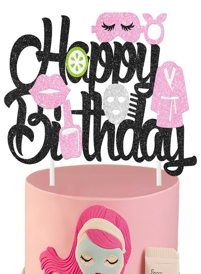 umoni Spa Birthday Cake Topper Makeup Themed Birthday Party Decorations Glitter Spa Cake Picks Spa Day Cucumber Cake Decorations for Makeover Mask Sleepover Birthday Party Supplies - Image 2