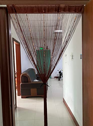 ZiDeTang ستارة باب زيدتانغ مزينة بالأزرار مع خيوط مزخرفة لفصل غرفة المعيشة (39.30" × 78.50"، بني) - Image 5