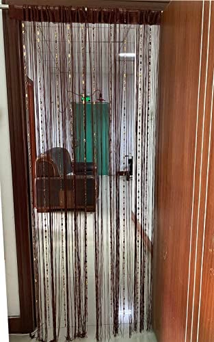 ZiDeTang ستارة باب زيدتانغ مزينة بالأزرار مع خيوط مزخرفة لفصل غرفة المعيشة (39.30" × 78.50"، بني) - Image 4