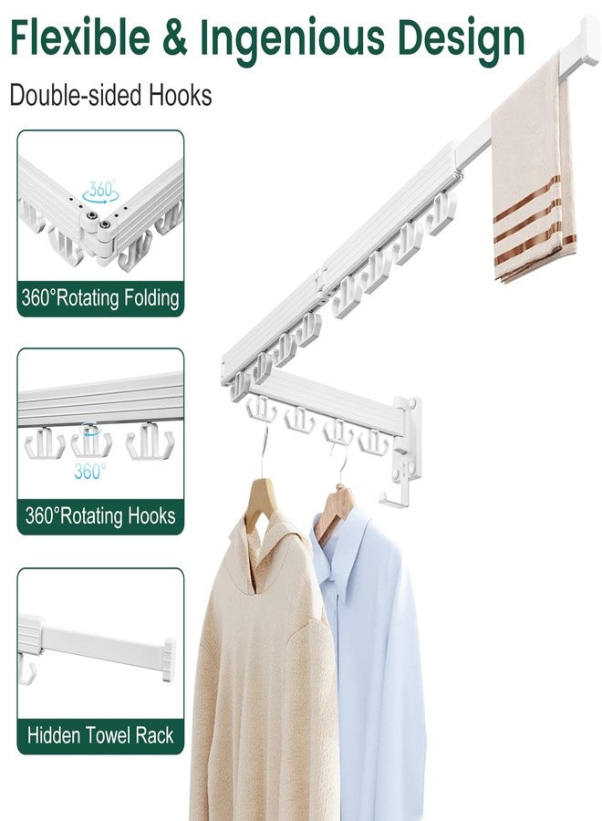 Kelisiting Wall Mounted Clothes Drying Rack, Laundry Drying Rack Wall Mounted, Upgrade 3-Foldable Clothing Drying Rack with 24 Hooks for Laundry, Laundry Organizer for Laundry & Dorms-White - Image 4