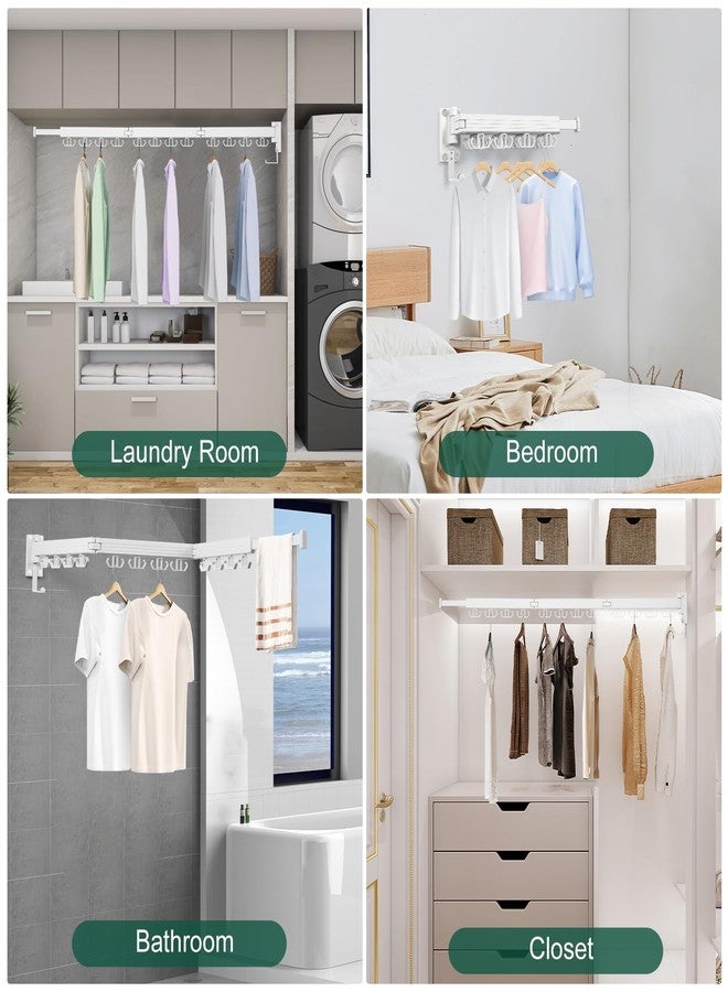 Kelisiting Wall Mounted Clothes Drying Rack, Laundry Drying Rack Wall Mounted, Upgrade 3-Foldable Clothing Drying Rack with 24 Hooks for Laundry, Laundry Organizer for Laundry & Dorms-White - Image 3