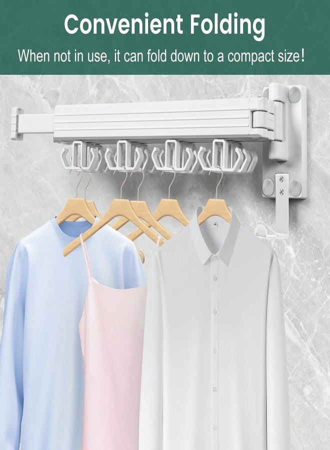 Kelisiting Wall Mounted Clothes Drying Rack, Laundry Drying Rack Wall Mounted, Upgrade 3-Foldable Clothing Drying Rack with 24 Hooks for Laundry, Laundry Organizer for Laundry & Dorms-White - Image 5
