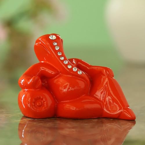 Craftam Polyresin Orange Ganesha Statue for Car Dashboard God Ganesh Murti Ganpati Idol Figurine with Double Side Tape - Image 2