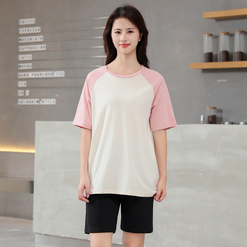 Summer Couple Color-Matching Sweet Casual Short-Sleeved T-Shirt Shorts Suit Men'S And Women'S Loose Plus Size Sportswear Two-Piece Set - Image 1