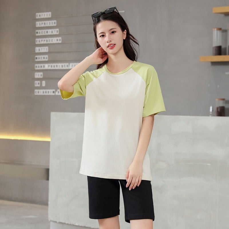 Summer Couple Color-Matching Sweet Casual Short-Sleeved T-Shirt Shorts Suit Men'S And Women'S Loose Plus Size Sportswear Two-Piece Set - Image 5