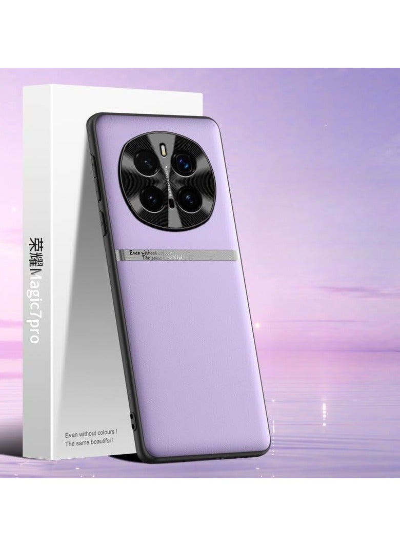 VKL Compatible with Honor Magic 7 Pro Case,Simple Plain Skin Leather Soft ShockProof Back Cover Phone Case for Magic 7 Pro (Purple)