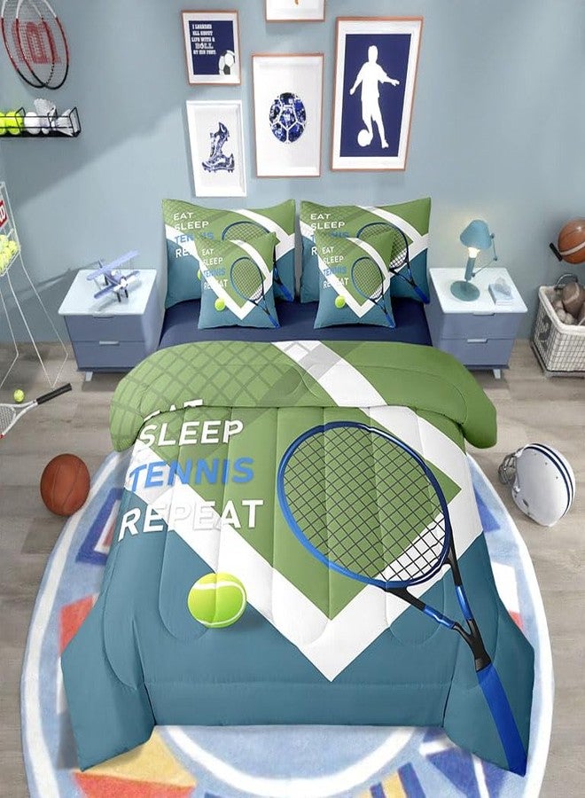 Man Fei Sports Tennis Comforter Set for Kids Room Decor,Modern Fashion Ball Game Bedding Set Full Size 7 Pcs,Tennis Racket Print Bed in a Bag with Comforter, Sheets, Pillowcases & Cushion Cover - Image 1