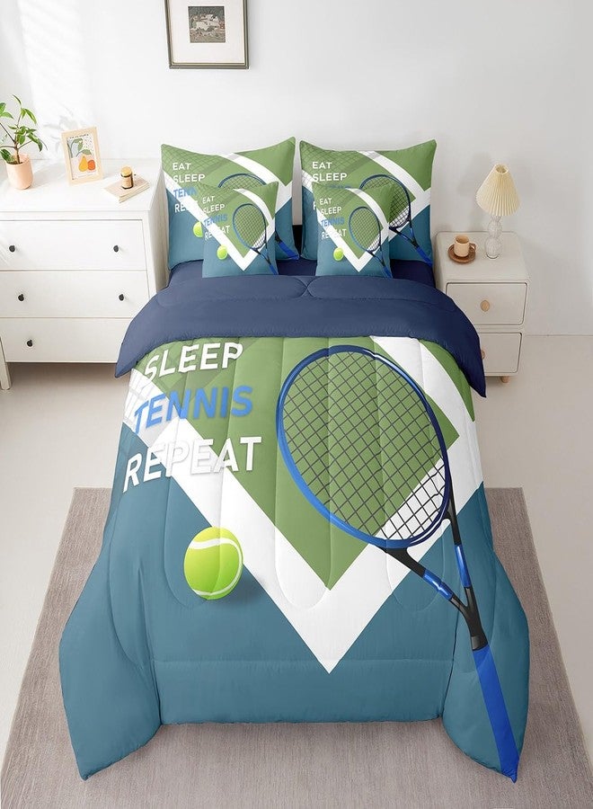 Man Fei Sports Tennis Comforter Set for Kids Room Decor,Modern Fashion Ball Game Bedding Set Full Size 7 Pcs,Tennis Racket Print Bed in a Bag with Comforter, Sheets, Pillowcases & Cushion Cover - Image 3