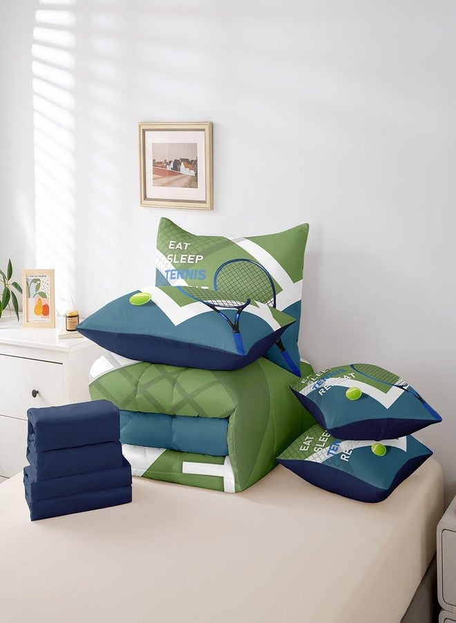 Man Fei Sports Tennis Comforter Set for Kids Room Decor,Modern Fashion Ball Game Bedding Set Full Size 7 Pcs,Tennis Racket Print Bed in a Bag with Comforter, Sheets, Pillowcases & Cushion Cover - Image 5