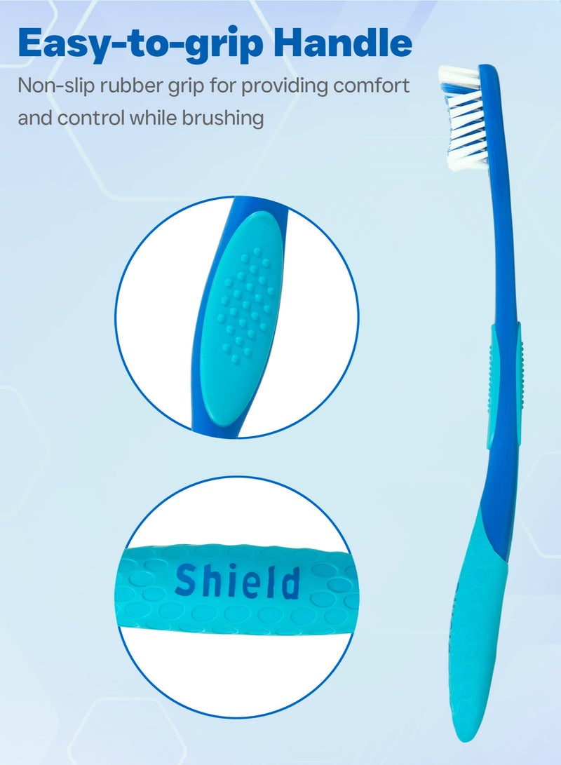 Shield Care فرشاة أسنان شيلد كير برو-كلين برأس صغير للوصول الأفضل (رعاية عائلية - شعيرات متوسطة) مغلفة بشكل فردي - 4 ألوان - 8 قطع (عبوة من 1) - Image 2