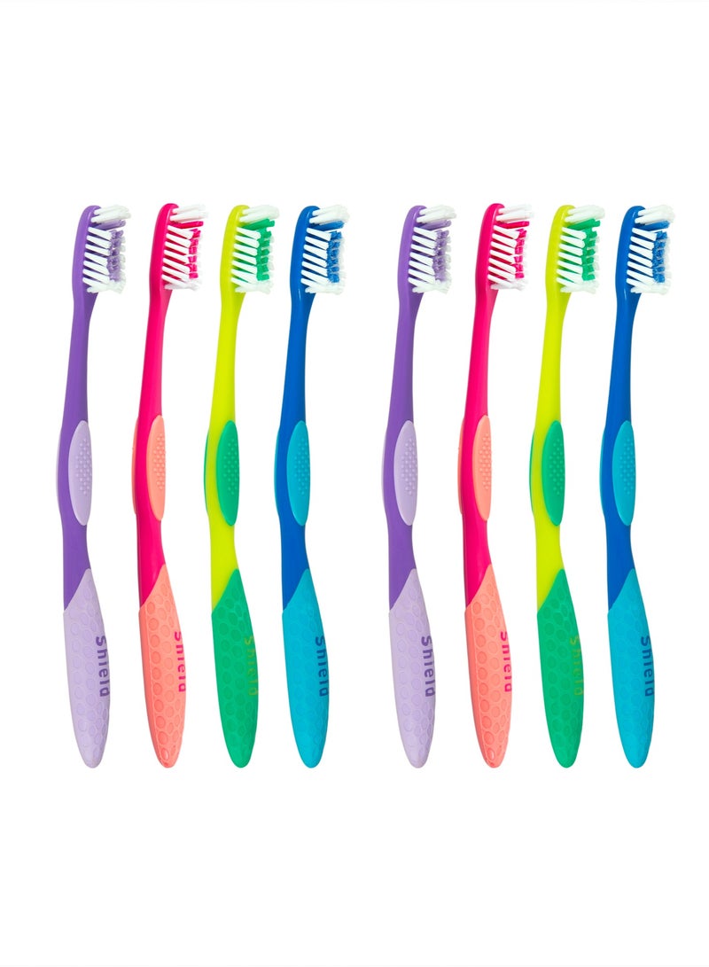 Shield Care فرشاة أسنان شيلد كير برو-كلين برأس صغير للوصول الأفضل (رعاية عائلية - شعيرات متوسطة) مغلفة بشكل فردي - 4 ألوان - 8 قطع (عبوة من 1) - Image 1