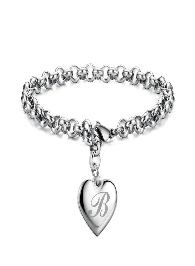 Monily Initial Charm Bracelets for Teen Girls Stainless Steel Charm Bracelets for Women Letters B Alphabet Heart Bracelet Jewelry Gifts for Girls - Image 1