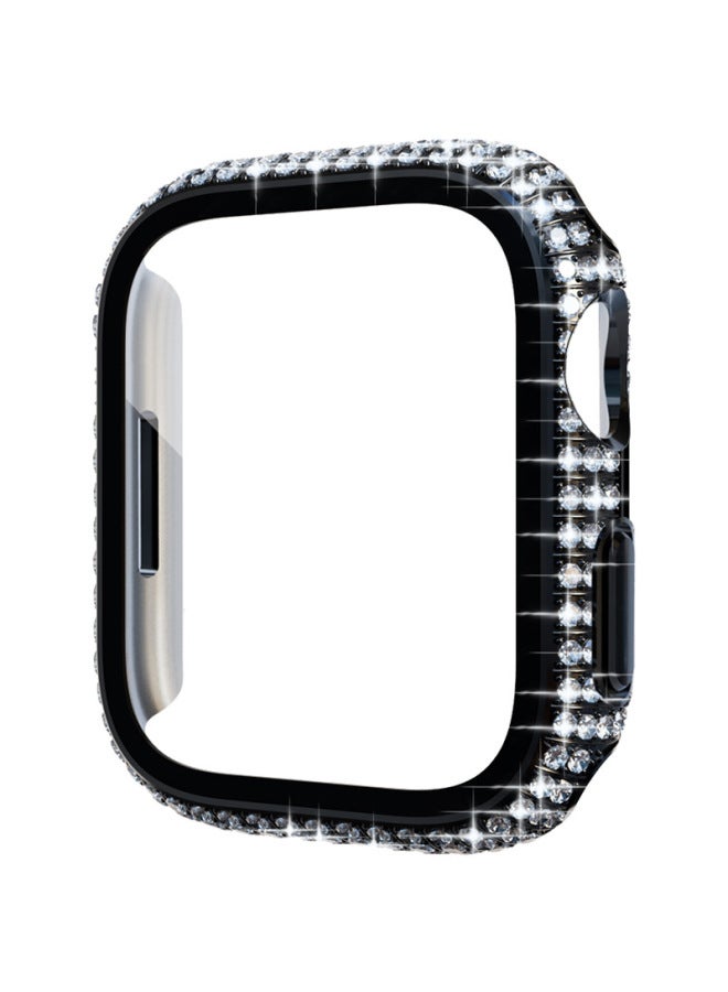 Suitable For Iphone 7 Generation Full Diamond Integrated Watch Protective Case Iwatch7 Diamond-encrusted PC + Tempered Film Protective Case Film-Color:13# Black 【Egyptian Wind】】-Exterior Dimension:41mm