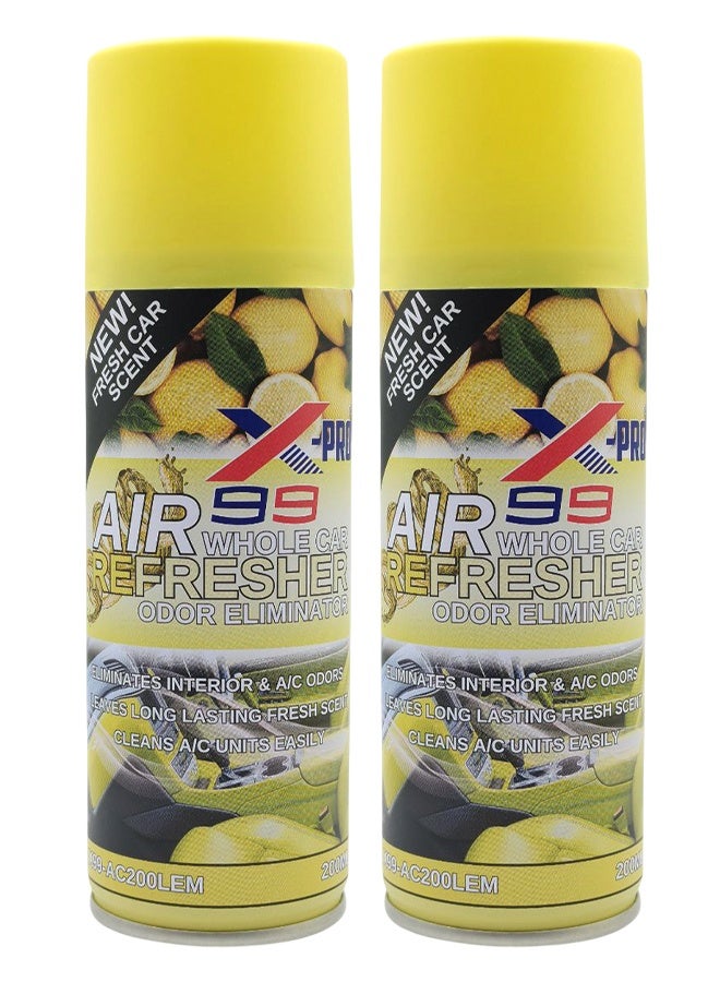 إكس-99 قطعتان من معطر الجو الشامل للسيارة X-99 Pro - برائحة الليمون (200 مل) | مزيل للروائح ومنظف لمكيف الهواء | بخاخ معطر للمقصورة الداخلية يمنح انتعاشاً ورائحة تدوم طويلاً - Image 1