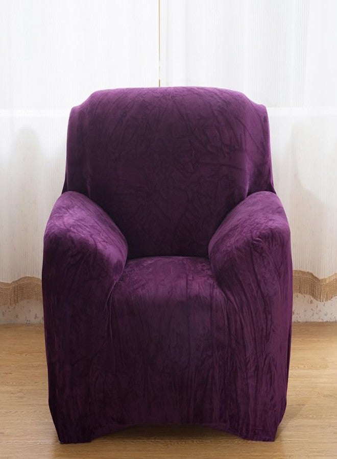 vctops 1-Piece Velvet Plush Stretch Chair Sofa Slipcover Soft Fuzzy Fluffy Armchair Covers Non-Slip Furniture Protector with Elastic Bottom for Kids, Pet (Purple,Chair) - Image 3