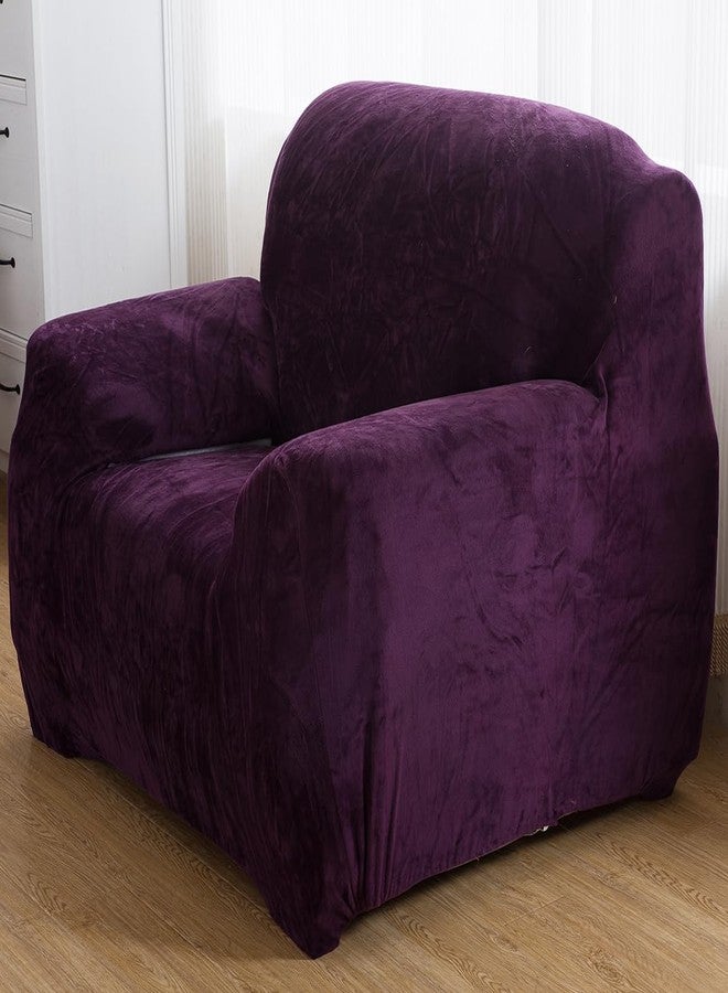 vctops 1-Piece Velvet Plush Stretch Chair Sofa Slipcover Soft Fuzzy Fluffy Armchair Covers Non-Slip Furniture Protector with Elastic Bottom for Kids, Pet (Purple,Chair) - Image 1