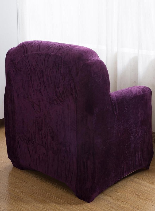 vctops 1-Piece Velvet Plush Stretch Chair Sofa Slipcover Soft Fuzzy Fluffy Armchair Covers Non-Slip Furniture Protector with Elastic Bottom for Kids, Pet (Purple,Chair) - Image 4