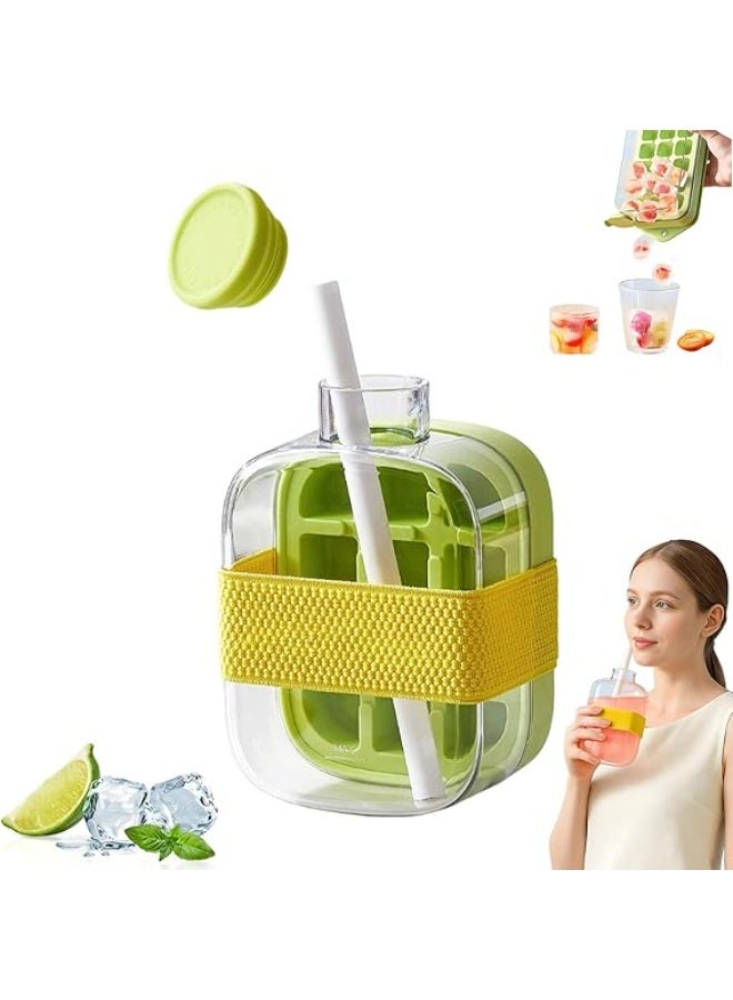2-in-1 Ice Cube Bottle 500ml with Straw & Lid – Easy Ice-Making Water Bottle, One-Touch Ice Release, Leak-Proof Freezer Bottle for Juice, Coffee & Cold Beverages – Green - Image 3