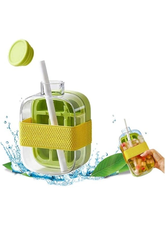 2-in-1 Ice Cube Bottle 500ml with Straw & Lid – Easy Ice-Making Water Bottle, One-Touch Ice Release, Leak-Proof Freezer Bottle for Juice, Coffee & Cold Beverages – Green - Image 1