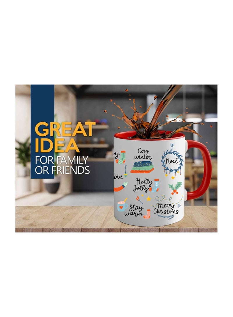 برينت شوب فور مي كوب سيراميك باللون الأحمر لعيد الميلاد - كوب قهوة احتفالي بوزن 11 أونصة مع مقبض أحمر كوب تحت عنوان العطلة للصباح وحفلات المكتب واحتفالات الشتاء - Image 2