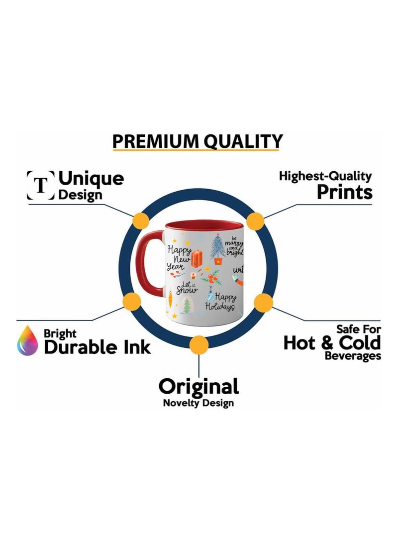 برينت شوب فور مي كوب سيراميك باللون الأحمر لعيد الميلاد - كوب قهوة احتفالي بوزن 11 أونصة مع مقبض أحمر كوب تحت عنوان العطلة للصباح وحفلات المكتب واحتفالات الشتاء - Image 3