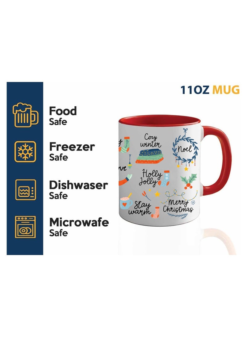 برينت شوب فور مي كوب سيراميك باللون الأحمر لعيد الميلاد - كوب قهوة احتفالي بوزن 11 أونصة مع مقبض أحمر كوب تحت عنوان العطلة للصباح وحفلات المكتب واحتفالات الشتاء - Image 4