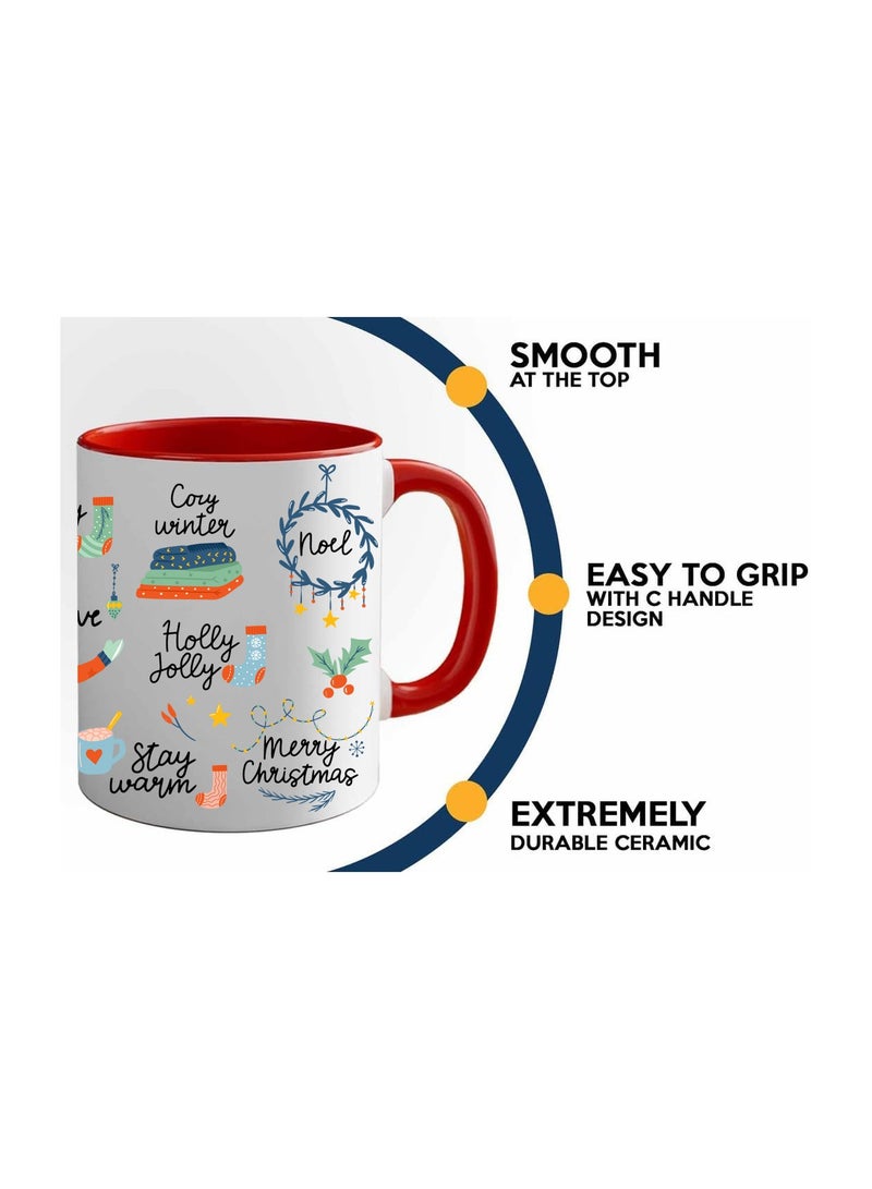 برينت شوب فور مي كوب سيراميك باللون الأحمر لعيد الميلاد - كوب قهوة احتفالي بوزن 11 أونصة مع مقبض أحمر كوب تحت عنوان العطلة للصباح وحفلات المكتب واحتفالات الشتاء - Image 5