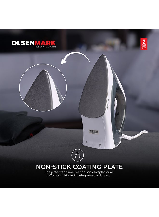 Olsenmark Dry Iron, Non-Stick Coating Plate, Light Weight, Adjustable Temperature, Pilot Light Indicator, Overheat Protection, 1200 W Omdi1679N White/Black - Image 5