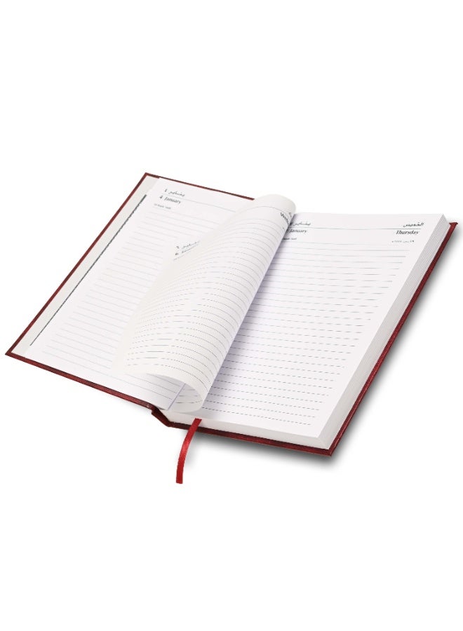 FIS 2027 A5 Diary, 148x210mm Size, Hard Cover Vinyl, 1 Day a Page Format, Saturday and Sunday Combined, English/Arabic, 60gsm White Paper, Maroon Cover-FSDI90AE27MR - Image 5
