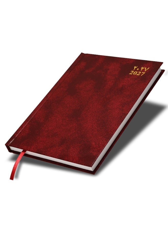 FIS 2027 A5 Diary, 148x210mm Size, Hard Cover Vinyl, 1 Day a Page Format, Saturday and Sunday Combined, English/Arabic, 60gsm White Paper, Maroon Cover-FSDI90AE27MR - Image 1