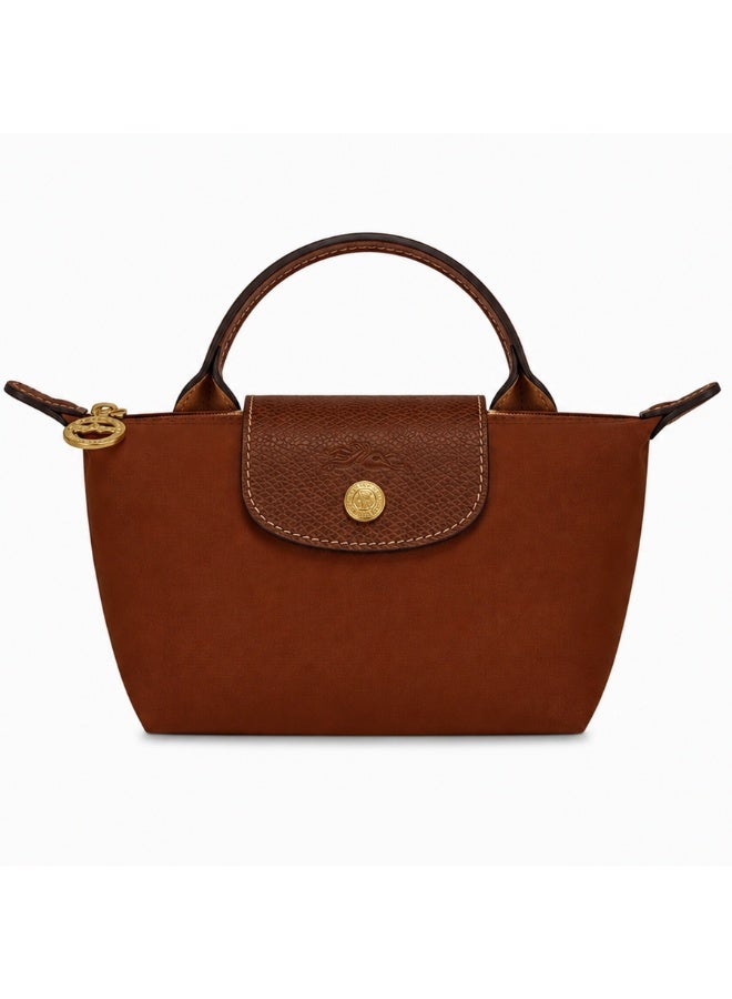 Longchamp Mini Handheld Crossbody Bag, Cognac Brown, Nylon & Leather, French Retro Design - Image 1