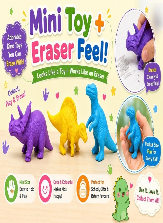 Nubby Dotss Dino Eraser Dinosaur Shape Erasers, Pack of 3, Soft, Non-Toxic, for School, Gifts & Party Favours - Image 4