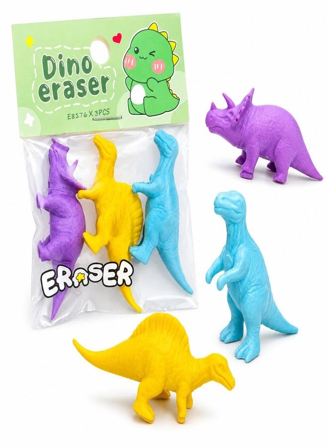 Nubby Dotss Dino Eraser Dinosaur Shape Erasers, Pack of 3, Soft, Non-Toxic, for School, Gifts & Party Favours - Image 1