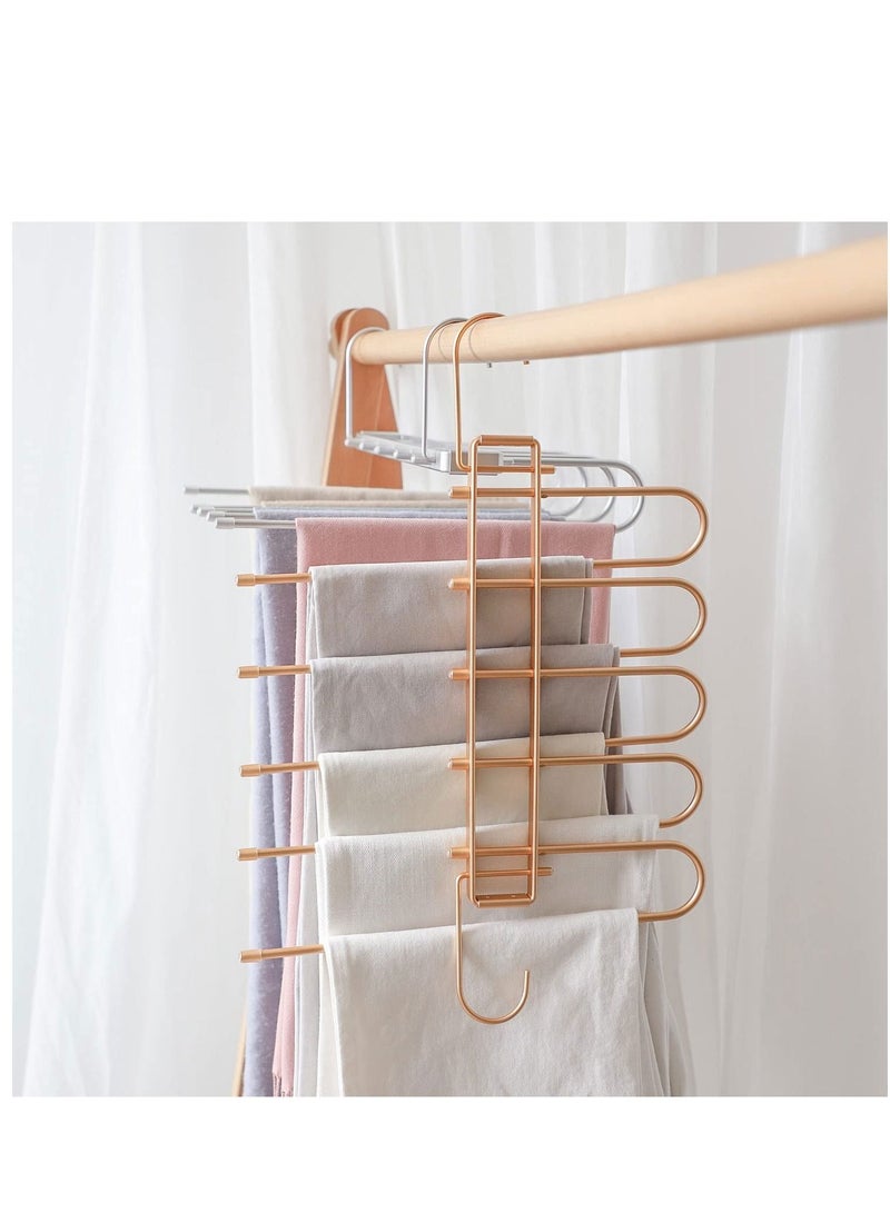 Excefore Magic Pants Hangers, Space Saving Closet Hangers 5 Layers Multi Functional Rack, Solid Metal & Wood Heavy Duty Wardrobe Organizer Racks for Clothes Trousers Scarves Ties (1 Pack Golden)  - Image 3