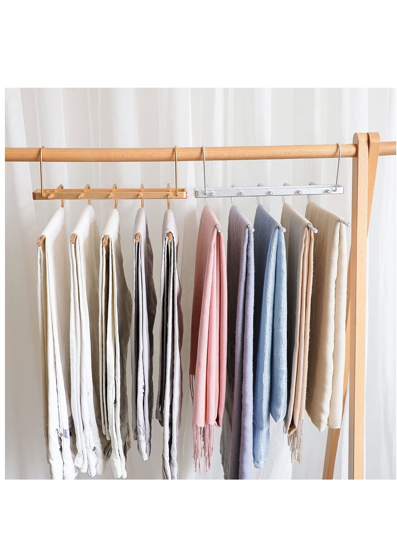 Excefore Magic Pants Hangers, Space Saving Closet Hangers 5 Layers Multi Functional Rack, Solid Metal & Wood Heavy Duty Wardrobe Organizer Racks for Clothes Trousers Scarves Ties (1 Pack Golden)  - Image 5