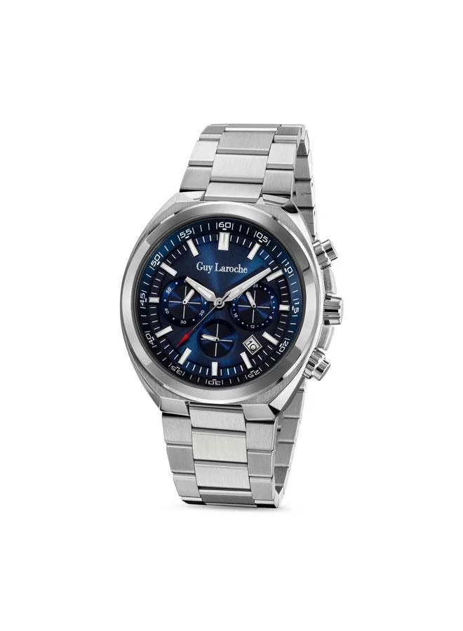 Baptiste Blue Dial Silver Metal Bracelet Chronograph Watch for Men 44mm