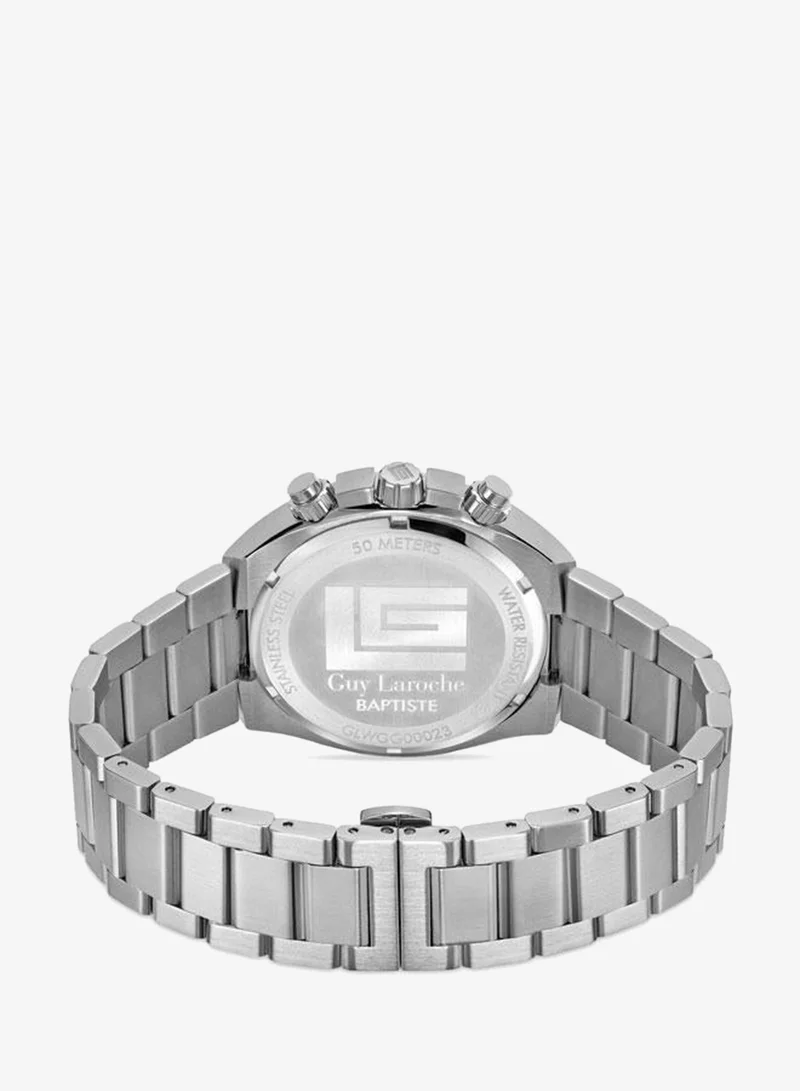 Guy Laroche Blue Baptiste Blue Dial Silver Metal Bracelet Chronograph Watch for Men 44mm for Men | Best Price UAE