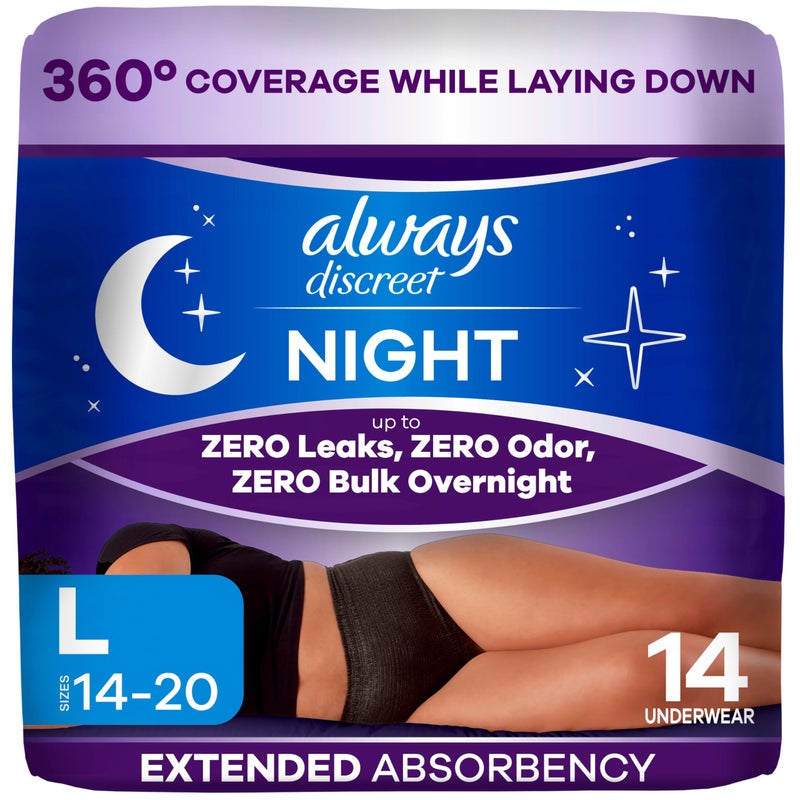 Always Discreet Overnight Adult Incontinence & Postpartum Bladder Leak Underwear for Women, Disposable, Small/Medium, 48 Count - Image 1