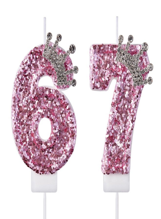 VSHILI 67 76 Birthday Candles, 67th 76th Cake Candles, Pink Birthday Number 67 76 Candles Cake Topper Decorations for Party Men Women - Image 1