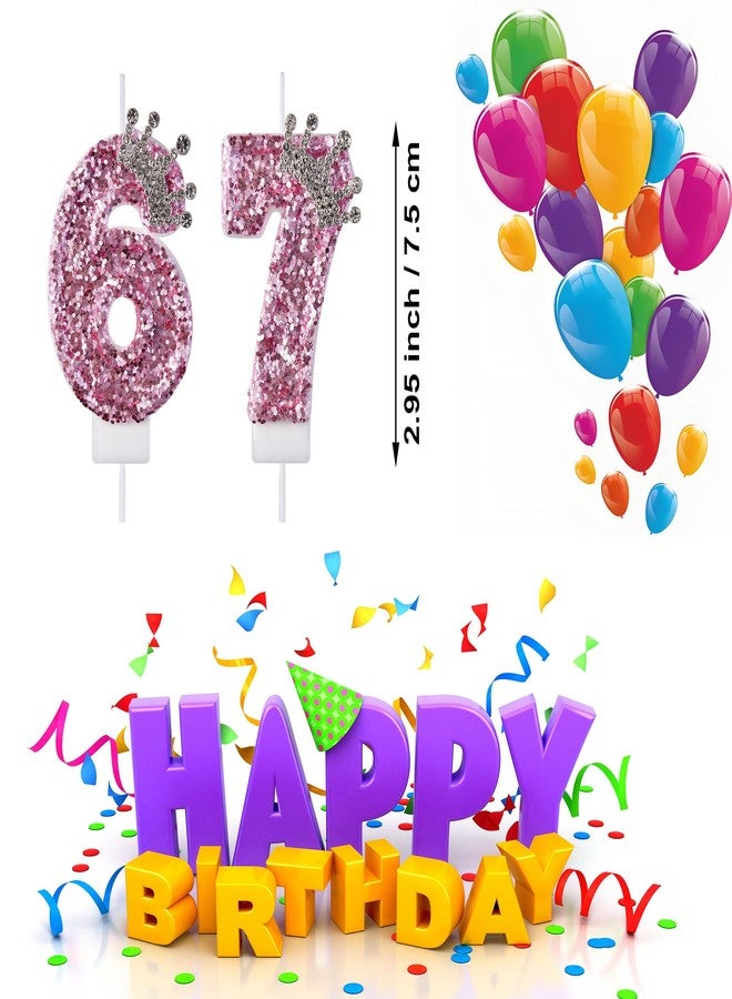VSHILI 67 76 Birthday Candles, 67th 76th Cake Candles, Pink Birthday Number 67 76 Candles Cake Topper Decorations for Party Men Women - Image 2