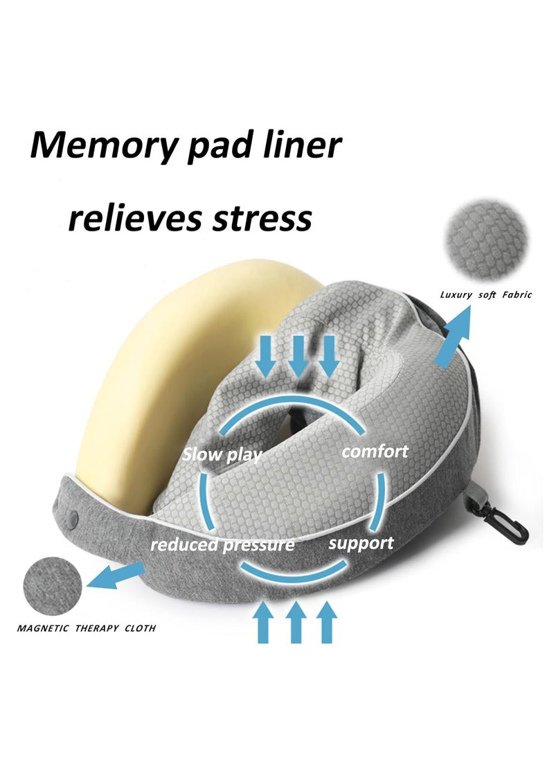 Rightsure - 100% memory foam neck pillow with comfortable breathable pillowcase, airplane travel kit cooling pillow with eye mask, earplugs and storage bag - Image 1