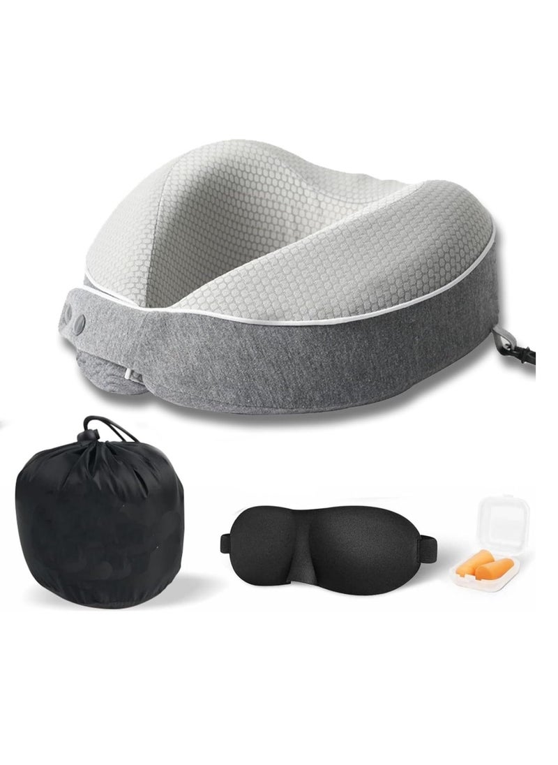 Rightsure - 100% memory foam neck pillow with comfortable breathable pillowcase, airplane travel kit cooling pillow with eye mask, earplugs and storage bag - Image 1