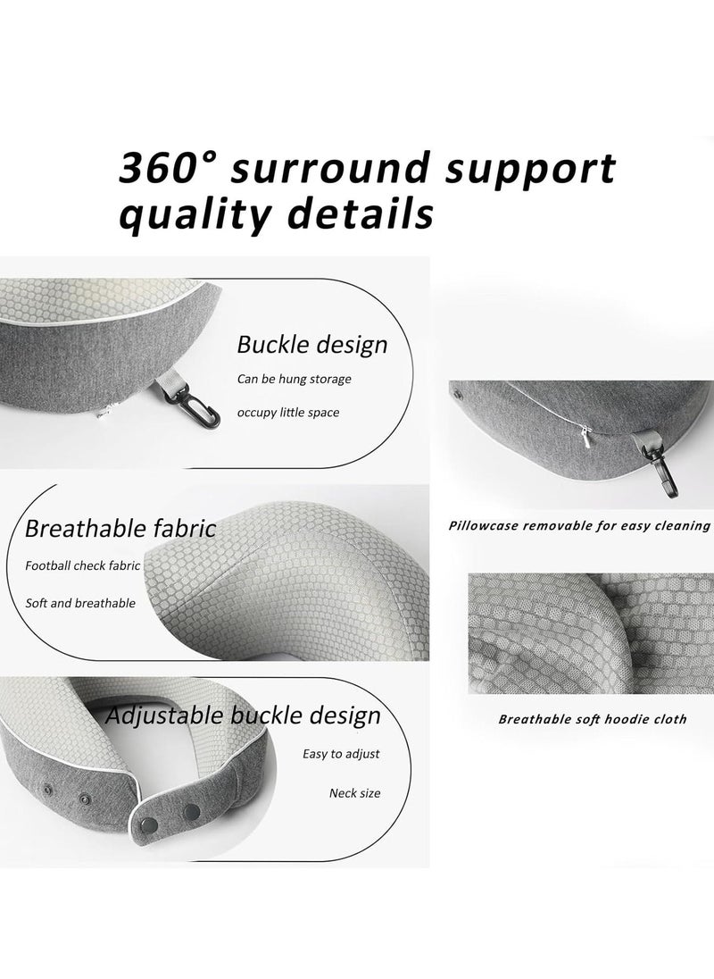 Rightsure - 100% memory foam neck pillow with comfortable breathable pillowcase, airplane travel kit cooling pillow with eye mask, earplugs and storage bag - Image 1