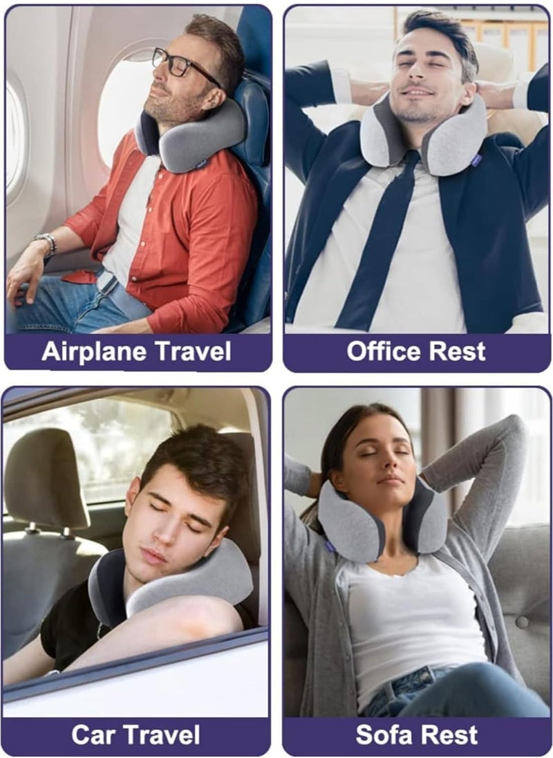 Rightsure - 100% memory foam neck pillow with comfortable breathable pillowcase, airplane travel kit cooling pillow with eye mask, earplugs and storage bag - Image 1