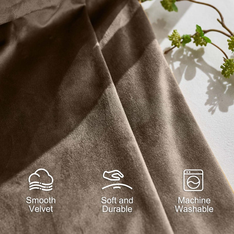Lazzzy Dark Brown Velvet Blackout Curtains 90 Inches Long Thermal Insulated Blackout Curtain Drapes Luxury Back Tab Window Treatments For Bedroom Living Room 2 Panels  52 X 90 Inch  Truffle - Image 4