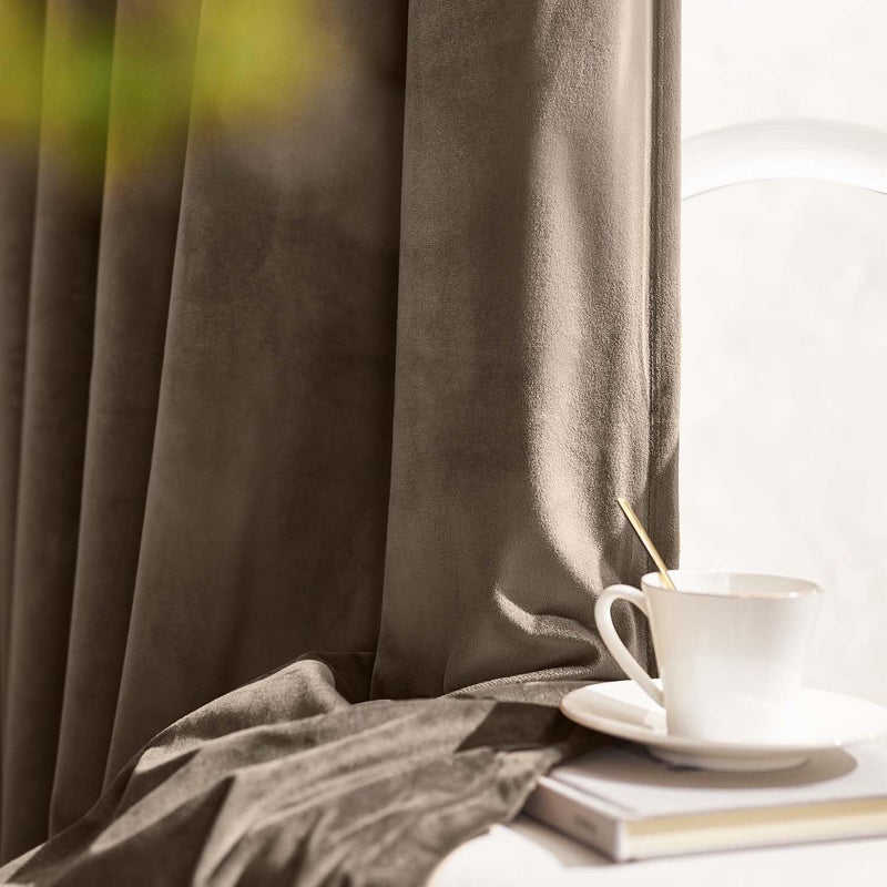Lazzzy Dark Brown Velvet Blackout Curtains 90 Inches Long Thermal Insulated Blackout Curtain Drapes Luxury Back Tab Window Treatments For Bedroom Living Room 2 Panels  52 X 90 Inch  Truffle - Image 2