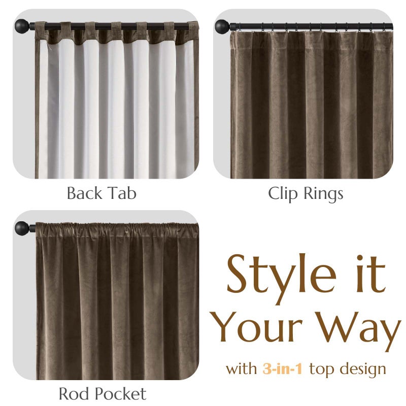 Lazzzy Dark Brown Velvet Blackout Curtains 90 Inches Long Thermal Insulated Blackout Curtain Drapes Luxury Back Tab Window Treatments For Bedroom Living Room 2 Panels  52 X 90 Inch  Truffle - Image 5