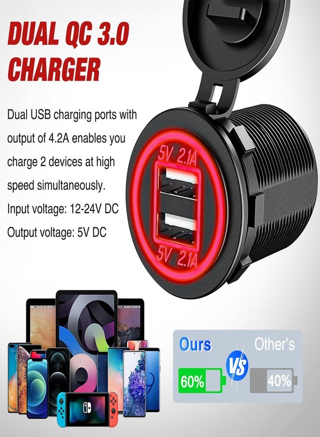 Nilight 4 in 1 ON/Off Charger Socket Panel Dual USB Power Outlet LED Voltmeter Cigarette Lighter Socket Lighted ON Off Rocker Toggle Switch for Truck Car Marine Boats RV,2 Years Warranty - Image 4